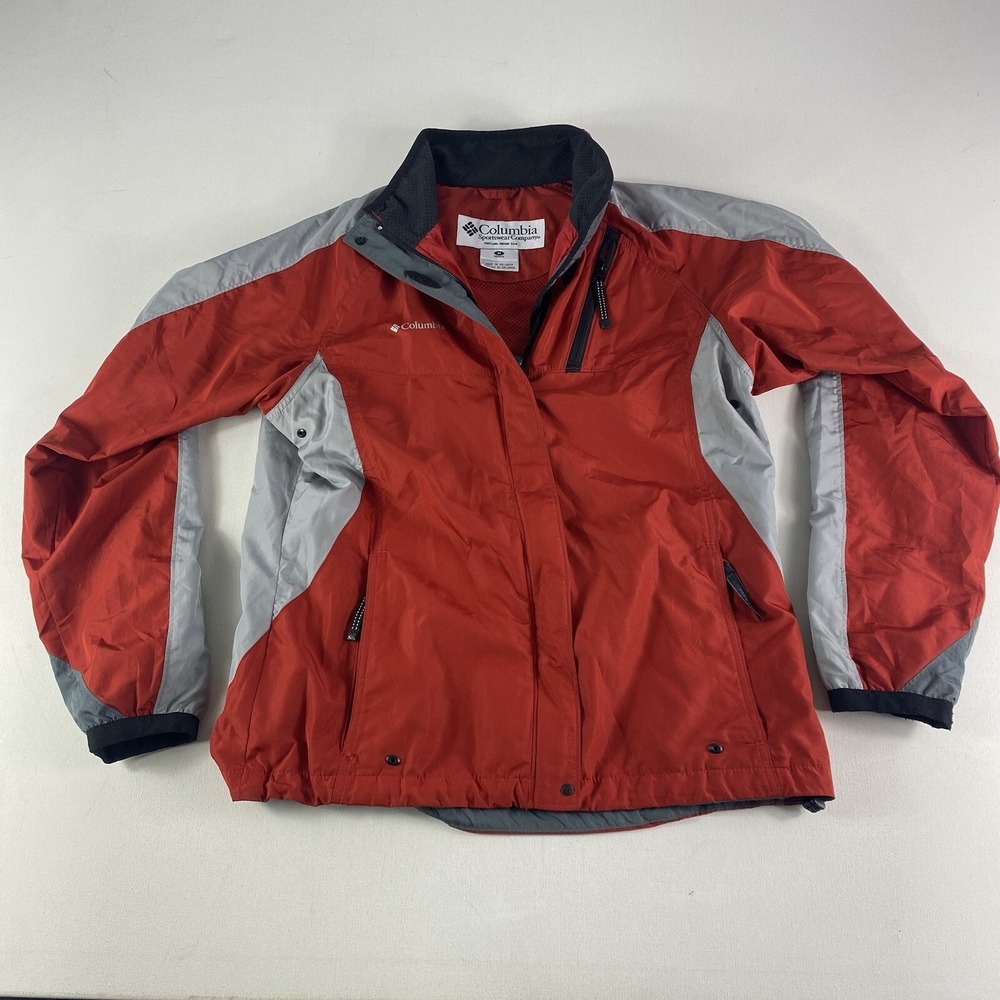 Columbia Jacket Womens Medium Red Gray Windbreaker Packable Full‎ Zip Ladies